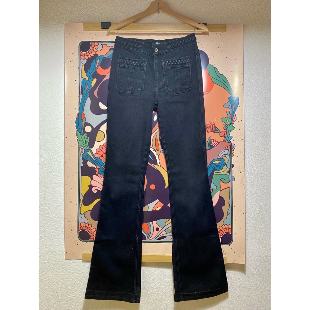 7 For All Mankind High Rise Braided Flare Jeans, Dark Wash - 27x33